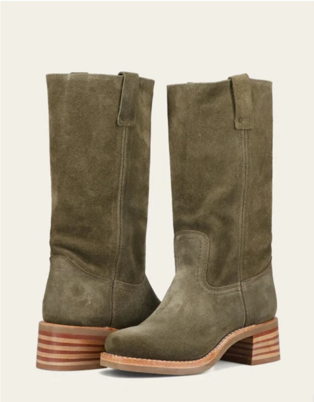 FRYE Campus 12R Olive Cow Suede Leather Mid Calf Boots Size 9 - Picture 1 of 5